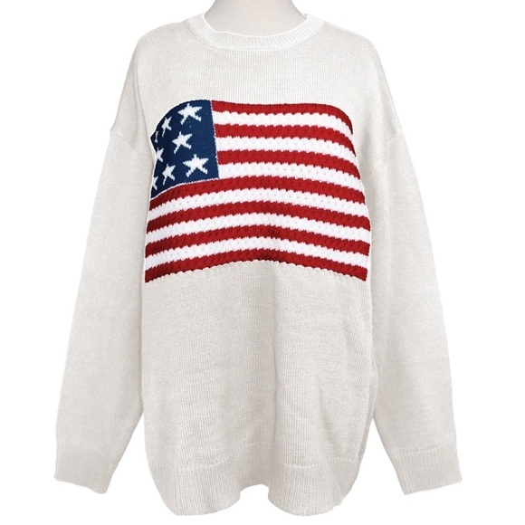 American Flag Crochet Sweater Large NWT - Picture 3 of 4